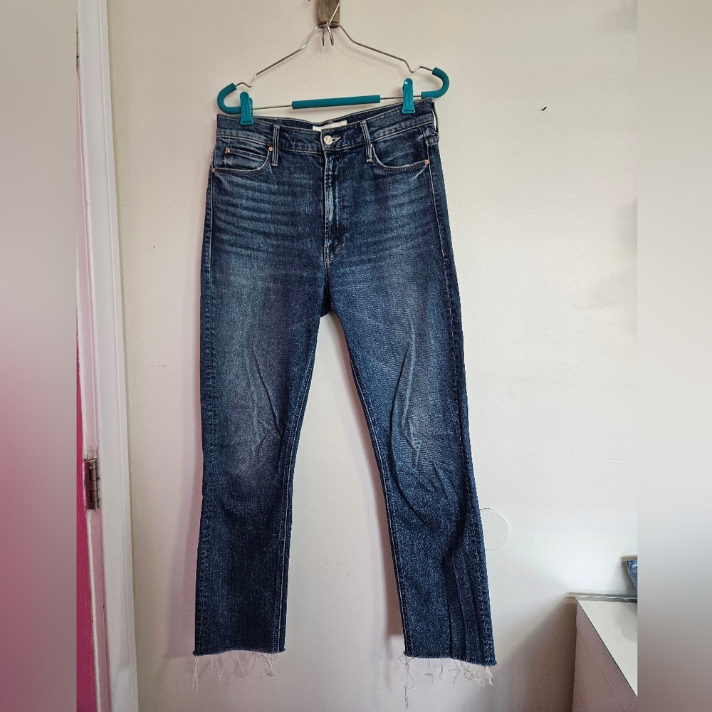 MOTHER Indigo Raw-Hem Cropped Jeans